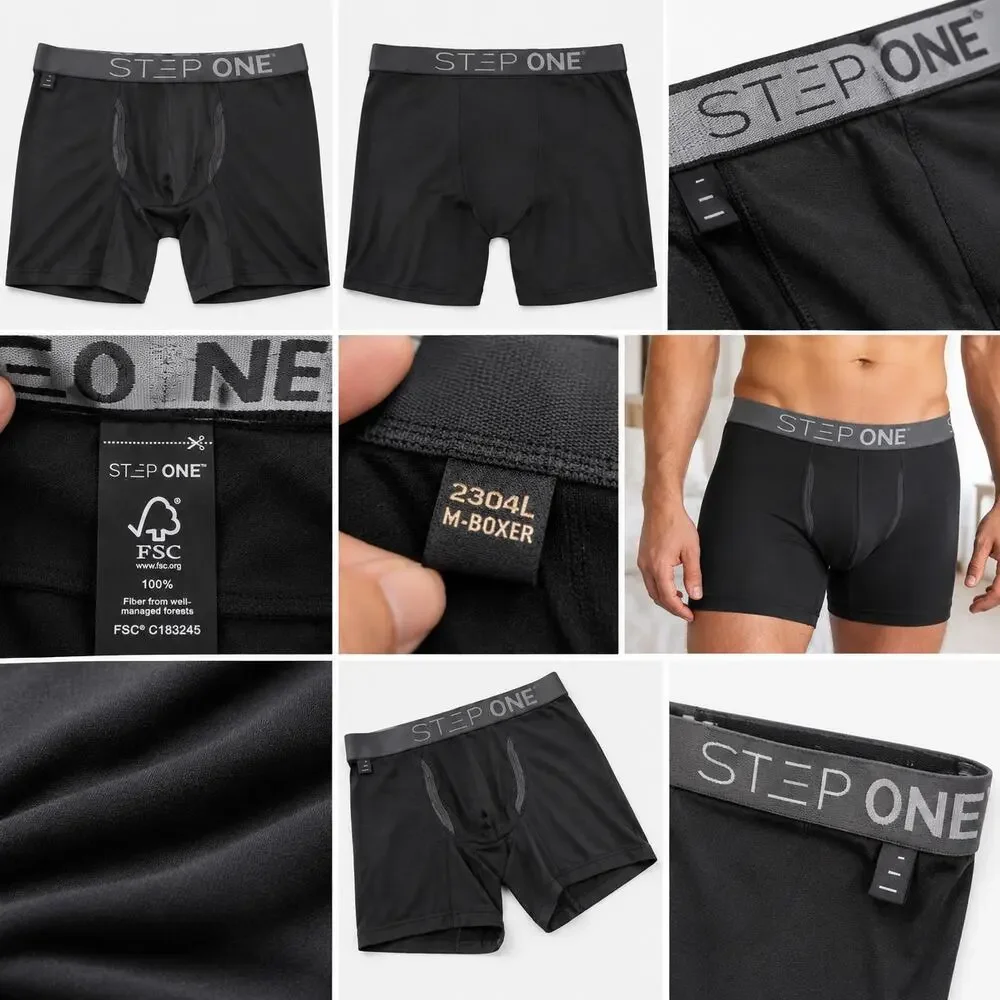Step One Men’s Boxer Briefs – Black with Gray Logo Waistband – Size Medium